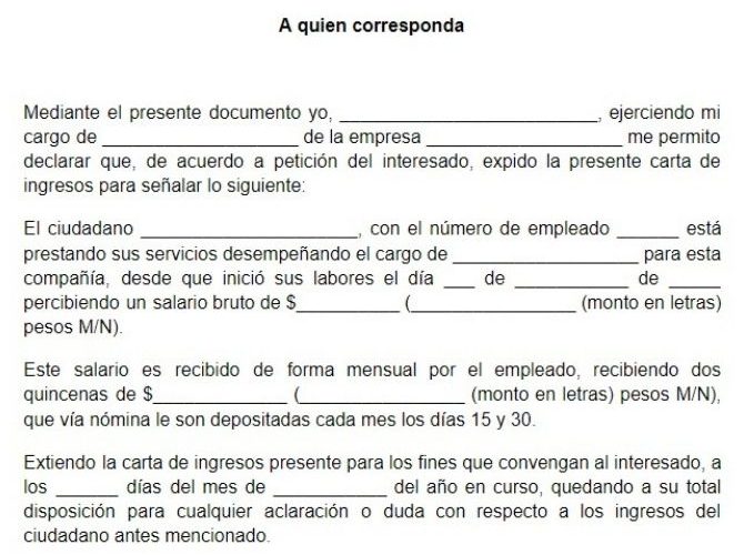 Carta De Ingresos Para Caja Gonzalo Vega