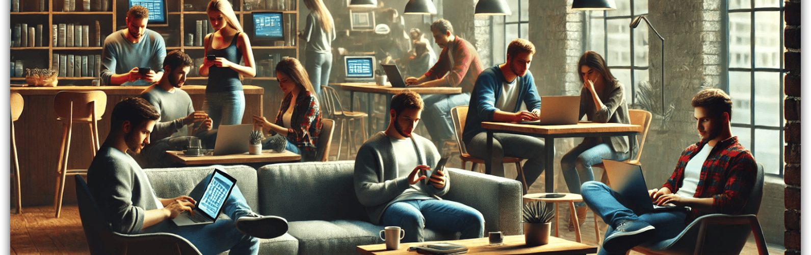 Jugadores interactuando con casinos online desde sus dispositivos en un entorno social relajado, reflejando la conectividad del ocio digital.